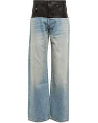 Amiri High-rise Cotton And Leather Jeans - Blue
