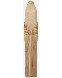 The New Arrivals Ilkyaz Ozel - Cass Ruched Halterneck Lame Gown - Lyst