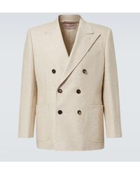Valentino - Double-Breasted Linen-Blend Blazer - Lyst