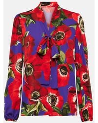 Dolce & Gabbana - Tie-Neck Floral Silk-Blend Blouse - Lyst