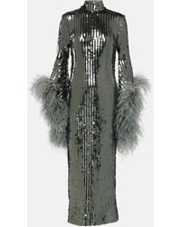 ‎Taller Marmo - Del Rio Feather-trimmed Sequined Midi Dress - Lyst