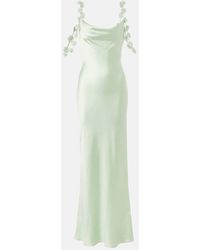 Self-Portrait - Floral-Applique Satin Gown - Lyst