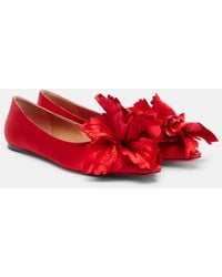 Ferragamo - Gemy Floral-Applique Satin Ballet Flats - Lyst