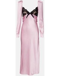 Alessandra Rich - Lace-Trimmed Silk Satin Midi Dress - Lyst
