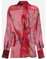 Victoria Beckham - Draped Printed Silk Blouse - Lyst