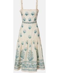 Agua Bendita - Nispero Ceiba Floral Linen Midi Dress - Lyst