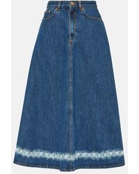 Valentino - Vgold Distressed Denim Midi Skirt - Lyst