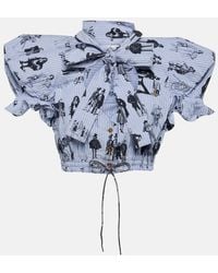 Vivienne Westwood - Printed Tie-neck Cotton Cropped Top - Lyst
