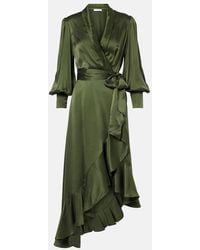 Zimmermann - Wickelkleid Aus Seidensatin - Lyst