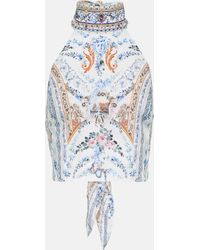 Camilla - Embellished Floral Halterneck Linen Top - Lyst