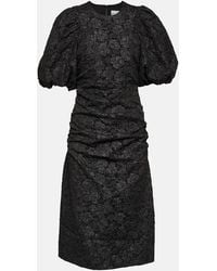 Ganni - Ruched Floral-jacquard Midi Dress - Lyst