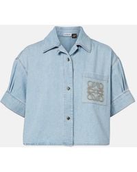Loewe - Paula's Ibiza Anagram Cropped Denim Shirt - Lyst