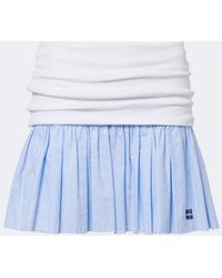 Miu Miu - Gingham Poplin And Jersey Miniskirt - Lyst