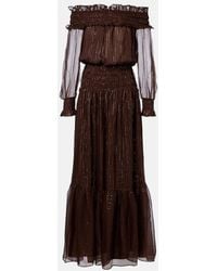 Self-Portrait - Shirred Silk-Blend Georgette Maxi Dress - Lyst
