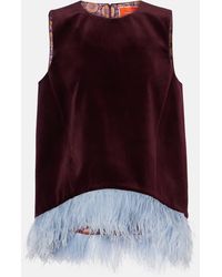 La DoubleJ - La Scala Feather-Trimmed Cotton Velvet Top - Lyst