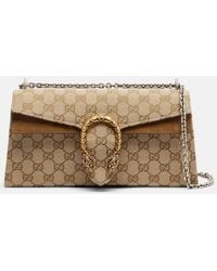 Gucci - Dionysus Gg Canvas Small Suede-Trimmed Crossbody Bag - Lyst