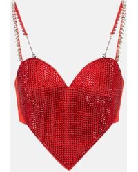 Area - Cropped-Top Aus Wolle Mit Kristallen - Lyst