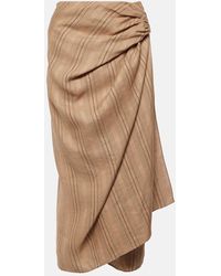 Loro Piana - Leather-trimmed Draped Linen Midi Skirt - Lyst