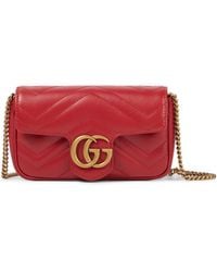 Gucci GG Marmont Small Leather Matelassé Shoulder Bag - Red