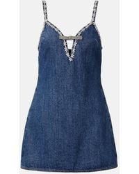 Self-Portrait - Vestido Corto De Denim Con Cristales - Lyst