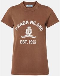 Prada - Braunes Ausgewaschenes T-Shirt Mit Logoaufdruck - Lyst