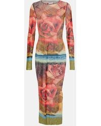 Jean Paul Gaultier - Roses Printed Tulle Midi Dress - Lyst