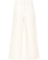 Ganni Pantalon évasé en velours Ridgewood - Blanc