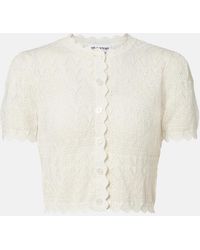 Self-Portrait - Pointelle Cropped Cardigan - Lyst