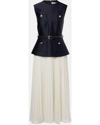 Self-Portrait - Belted Plisse Taffeta Midi Dress - Lyst