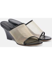 KHAITE - Marion Leather And Mesh Wedge Mules - Lyst