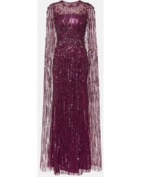 Jenny Packham - Ruby Caped Sequined Gown - Lyst