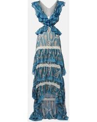 Etro - Paisley Lace-Trimmed Ruffled Silk Maxi Dress - Lyst