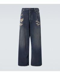 Balenciaga - Distressed Mid-Rise Wide-Leg Jeans - Lyst