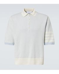 Thom Browne - Linen-Cotton 4-Stripe Polo Shirt - Lyst