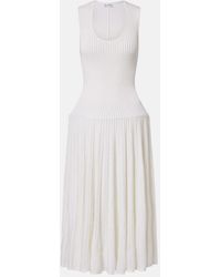 Alaïa - Wool Sleeveless Crew-Neck Pleated Midi Dress - Lyst