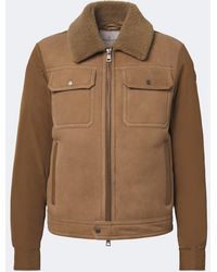 Moncler - Shearling-Trimmed Suede Down Jacket - Lyst