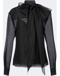 Carolina Herrera - Tie-Neck Silk Organza Blouse - Lyst