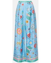 CAMILLA - A Painted Village Embellished Printed Pleated Silk-Twill Wide-Leg Pants - Lyst