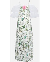 Rodarte - Floral-applique Silk Midi Dress - Lyst