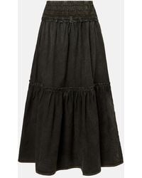 Ganni - Smocked Tiered Cotton Maxi Skirt - Lyst