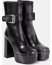 Miu Miu - Platform Leather Ankle Boots - Lyst
