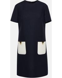 Valentino - Patch-pocket Round-neck Wool And Silk-blend Mini Dress - Lyst