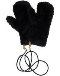 Womens Accessories Gloves Max Mara Fur Ombrato Wool Blend Teddy Gloves W/ Strap in Black 
