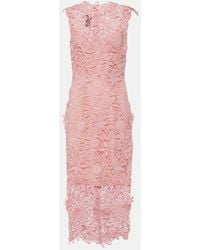 Monique Lhuillier - Midikleid Aus Guipure-Spitze - Lyst