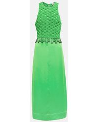 Ganni - Smocked Satin Maxi Dress - Lyst