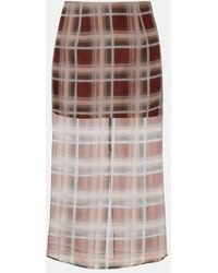 FRAME - Check Silk Midi Skirt - Lyst