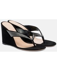 Gianvito Rossi - Crystal-Embellished Suede Wedge Thong Sandals - Lyst