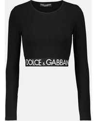 Dolce & Gabbana Top cropped in cotone stretch con logo - Nero