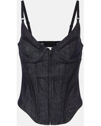 Mugler - Top Aus Denim Mit Mesh - Lyst
