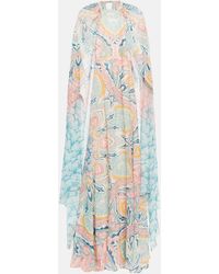 Etro - Long Dress With Floral Print All-over With Drape Effect Shrug Multicolor In Silk Woman - Lyst